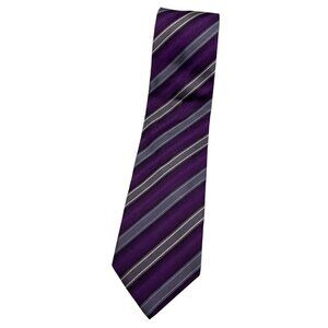 HUGO BOSS Men's 100% Silk Necktie LUXURY Tie Purple Striped W:3.4" EUC